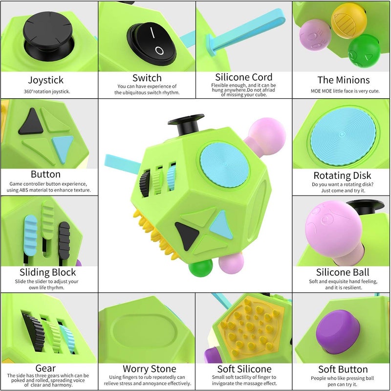 UOOEFUN Sensory Fidget Toy,Dodecagon 12 Sided Fidget Toys Dice Relief Stress,Anxiety,Calming and Focus for Kids with ADD, ADHD, OCD, Autism by (Green / B1) - Image 3